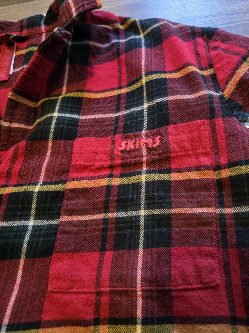 SKIMS Sleep Shirt Long Sleeve Cotton Button Up Pajama Top Brick Plaid Size Small
